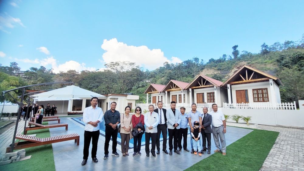 Pele Khezhie with Rüdi Resort proprietor Kevilhoutuo Yiese and others during the inauguration of Rüdi Resort on November 5. (Morung Photo)